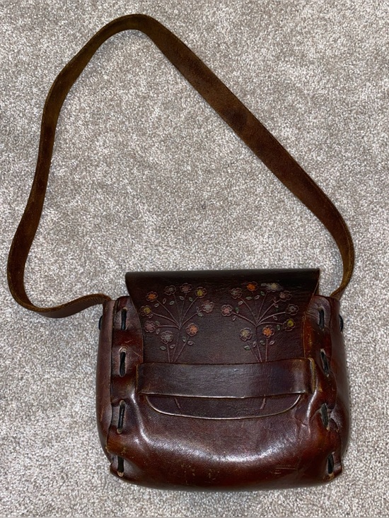Handbags - Vintage 60s / 70s Tooled Leather Hippie Boho Purse Shoulder Bag Brown Rare